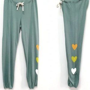 Sundry Olive Green Sweatpants with Graphic Hearts